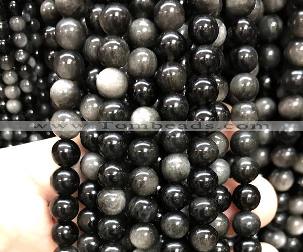 COB834 15 inches 8mm round silver obsidian beads wholesale