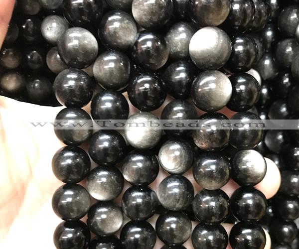 COB845 15 inches 14mm round silver obsidian gemstone beads