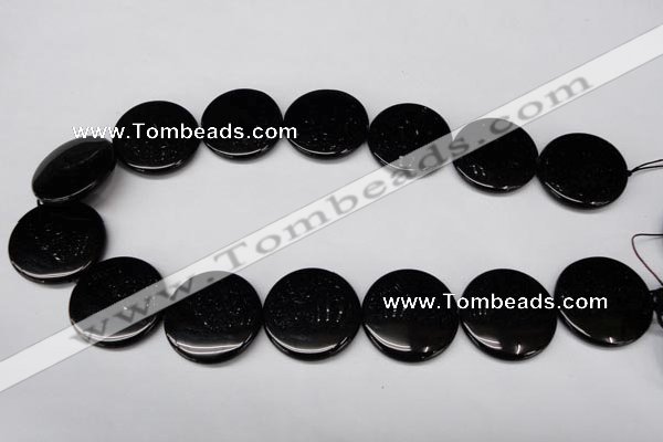 CON48 15.5 inches 28mm flat round black onyx gemstone beads