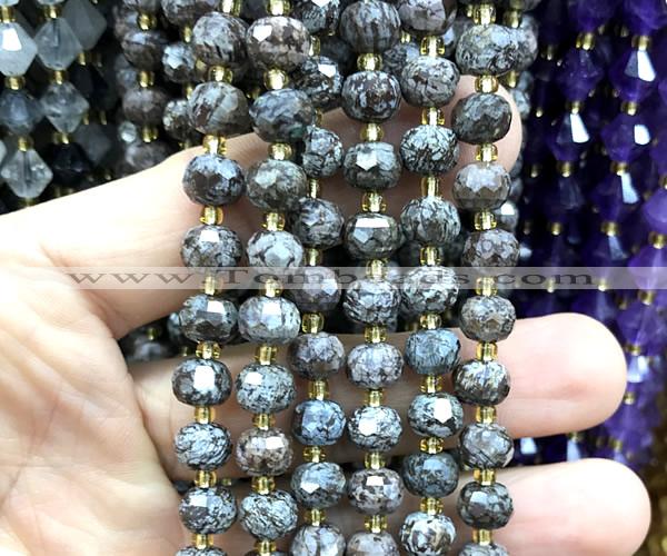 CRB6069 6*8mm faceted rondelle Chinese snowflake obsidian beads