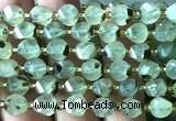 CTW558 8mm faceted & twisted S-shaped green rutilated quartz beads