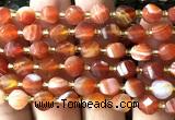 CTW582 8mm faceted & twisted S-shaped red banded agate beads