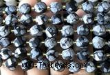 CTW591 8mm faceted & twisted S-shaped snowflake obsidian beads