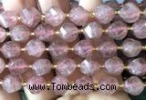 CTW652 15 inches 10mm faceted & twisted S-shaped strawberry quartz beads