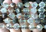 CTW658 10mm faceted & twisted S-shaped green phantom quartz beads