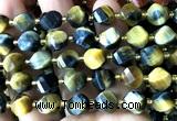 CTW667 10mm faceted & twisted S-shaped golden & blue tiger eye beads