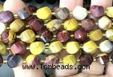 CTW669 15 inches 10mm faceted & twisted S-shaped mookaite beads