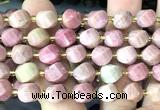 CTW670 10mm faceted & twisted S-shaped pink wooden jasper beads