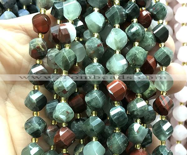 CTW676 15 inches 10mm faceted & twisted S-shaped blood jasper beads