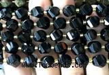 CTW685 15 inches 10mm faceted & twisted S-shaped black onyx beads