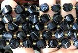 CTW689 10mm faceted & twisted S-shaped black banded agate beads