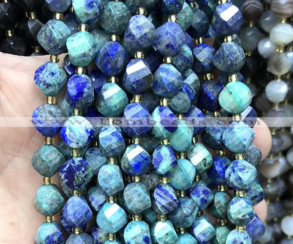 CTW693 15 inches 10mm faceted & twisted S-shaped chrysocolla beads