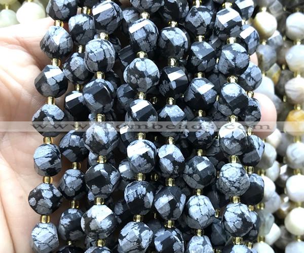 CTW697 10mm faceted & twisted S-shaped snowflake obsidian beads