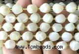 CTW704 15 inches 10mm faceted & twisted S-shaped white moonstone beads