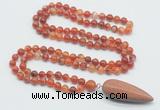 GMN4007 Hand-knotted 8mm, 10mm red banded agate 108 beads mala necklace with pendant