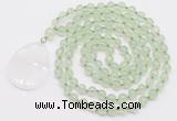 GMN4601 Hand-knotted 8mm, 10mm prehnite 108 beads mala necklace with pendant