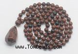 GMN4889 Hand-knotted 8mm, 10mm mahogany obsidian 108 beads mala necklace with pendant