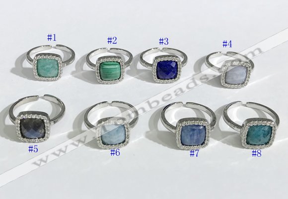 NGR1131 12mm square mixed gemstone gemstone rings wholesale